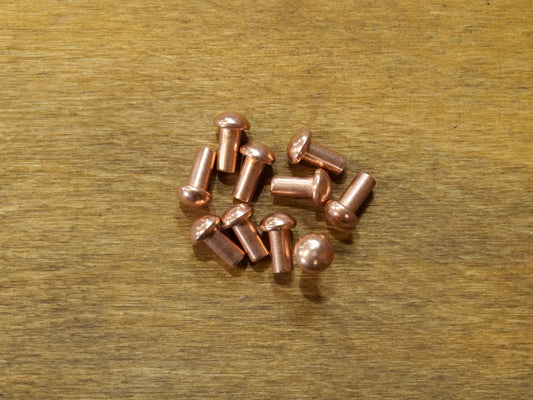 Ten 1/4" x 1/2" Round Button Head Rivets (Copper)
