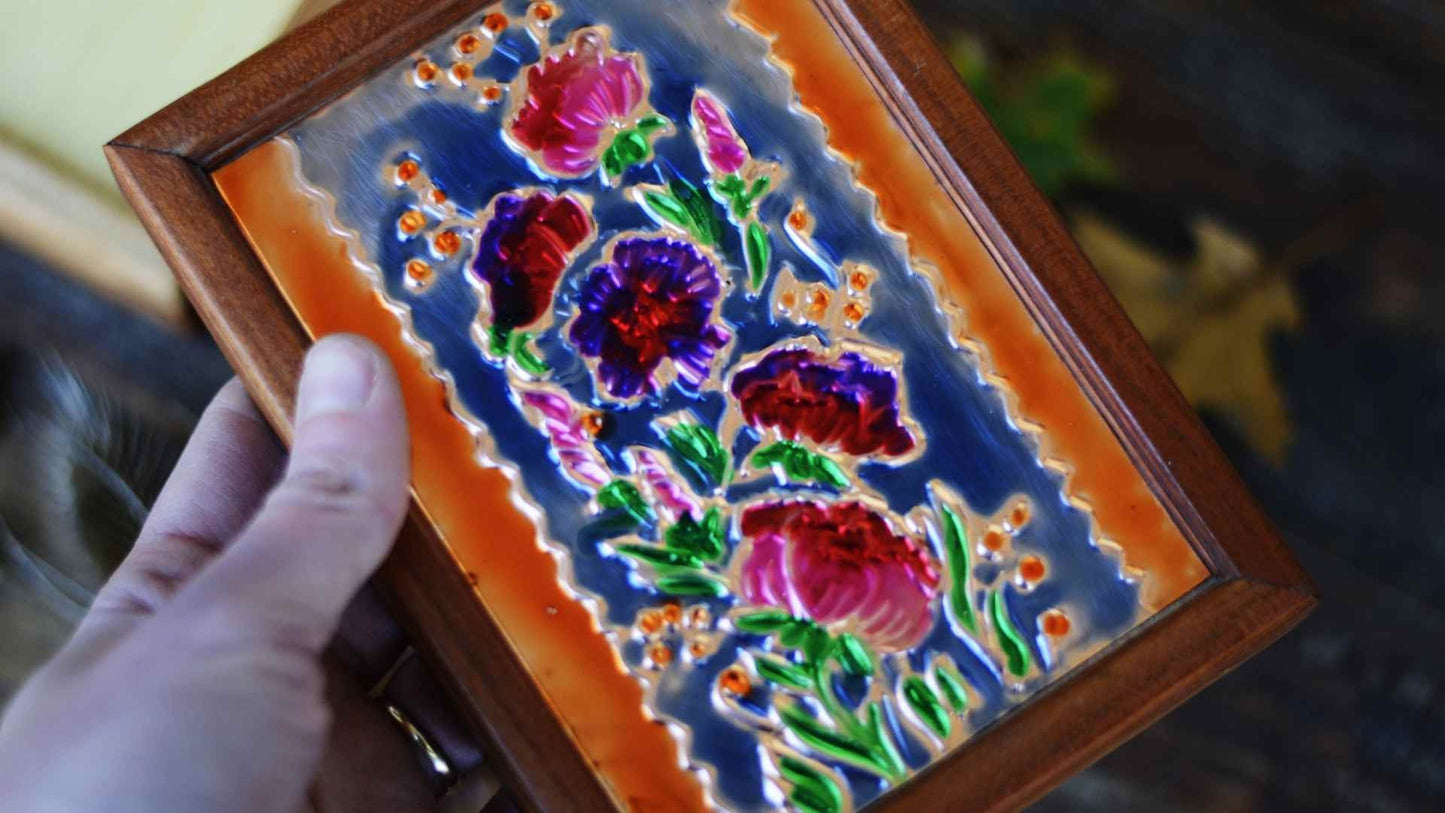 Cherry Jewelry Box* Wooden Box * Jewelry Box * Keepsake Box * Hand Embossed Floral Pattern * Maple Wood Box