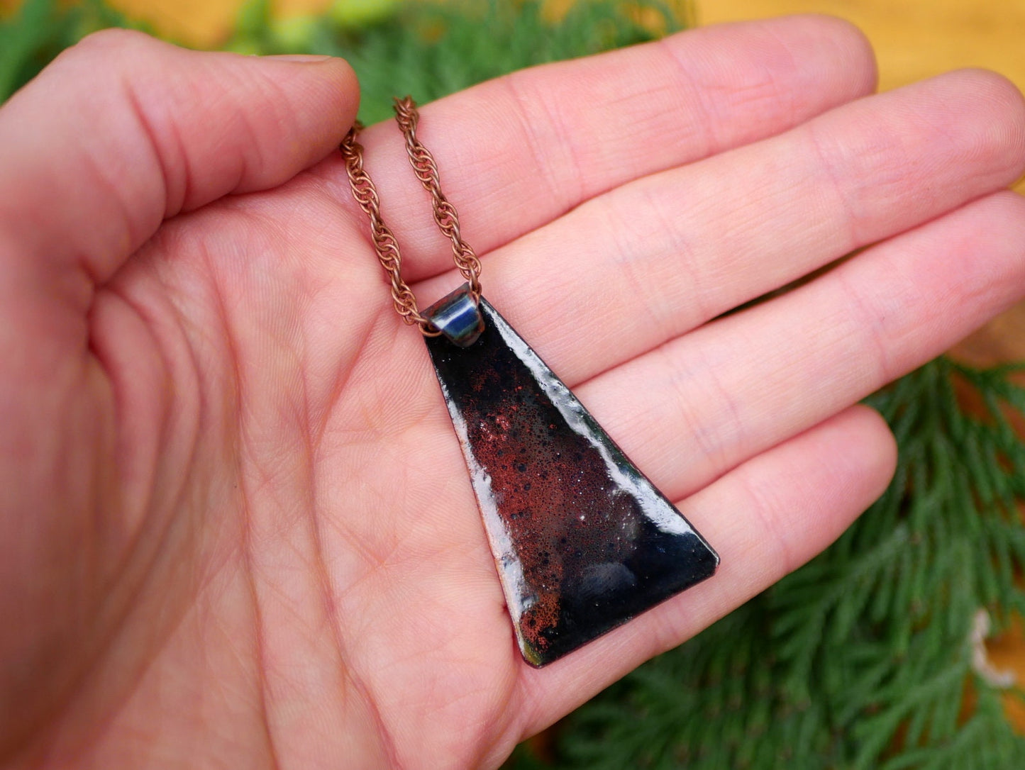 Earthy Pendant *Copper Necklace * Enamel Jewelry * Boho Jewelry * Handmade Enamel Jewelry * Necklace for Men * Enameled Necklace * Copper