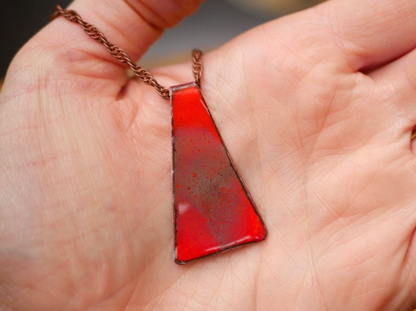 Red & Grey Volcano Necklace *Copper Necklace * Enamel Jewelry * Fire Jewelry * Handmade Enamel Jewelry * Fire Pendant* Enameled Necklace