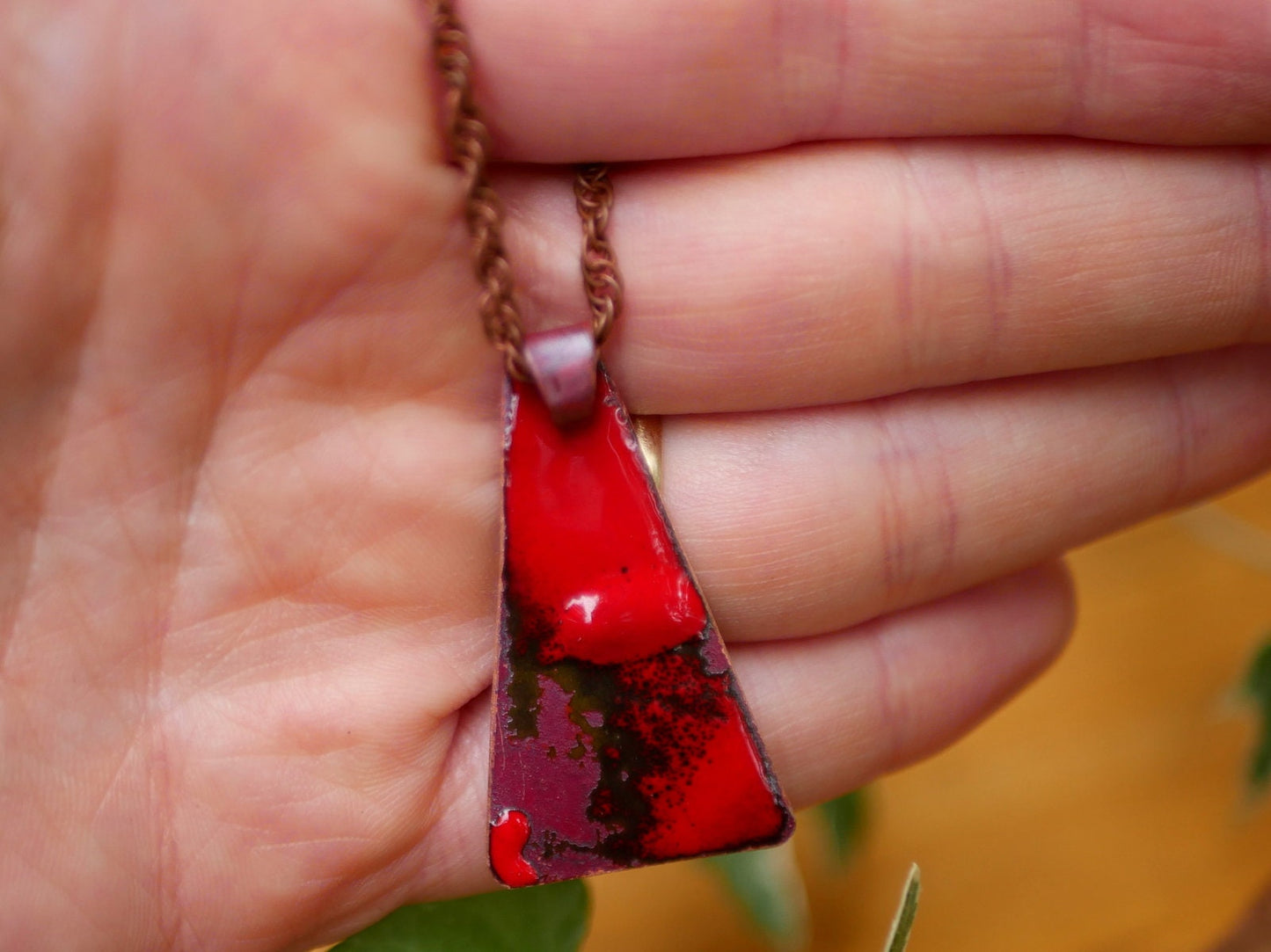 Red & Grey Volcano Necklace *Copper Necklace * Enamel Jewelry * Fire Jewelry * Handmade Enamel Jewelry * Fire Pendant* Enameled Necklace