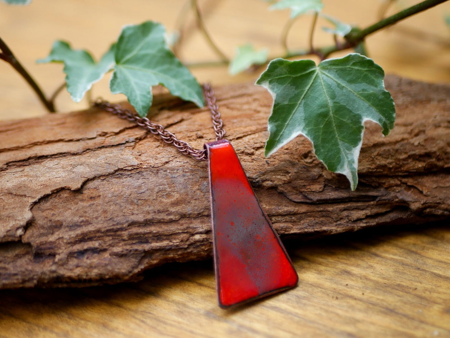 Red & Grey Volcano Necklace *Copper Necklace * Enamel Jewelry * Fire Jewelry * Handmade Enamel Jewelry * Fire Pendant* Enameled Necklace