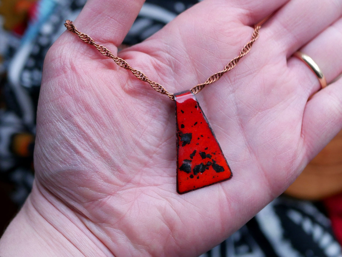 Textured Orange Necklace *Copper Necklace * Enamel Jewelry * Boho Jewelry * Handmade Enamel Jewelry * Fire Pendant* Enameled Necklace