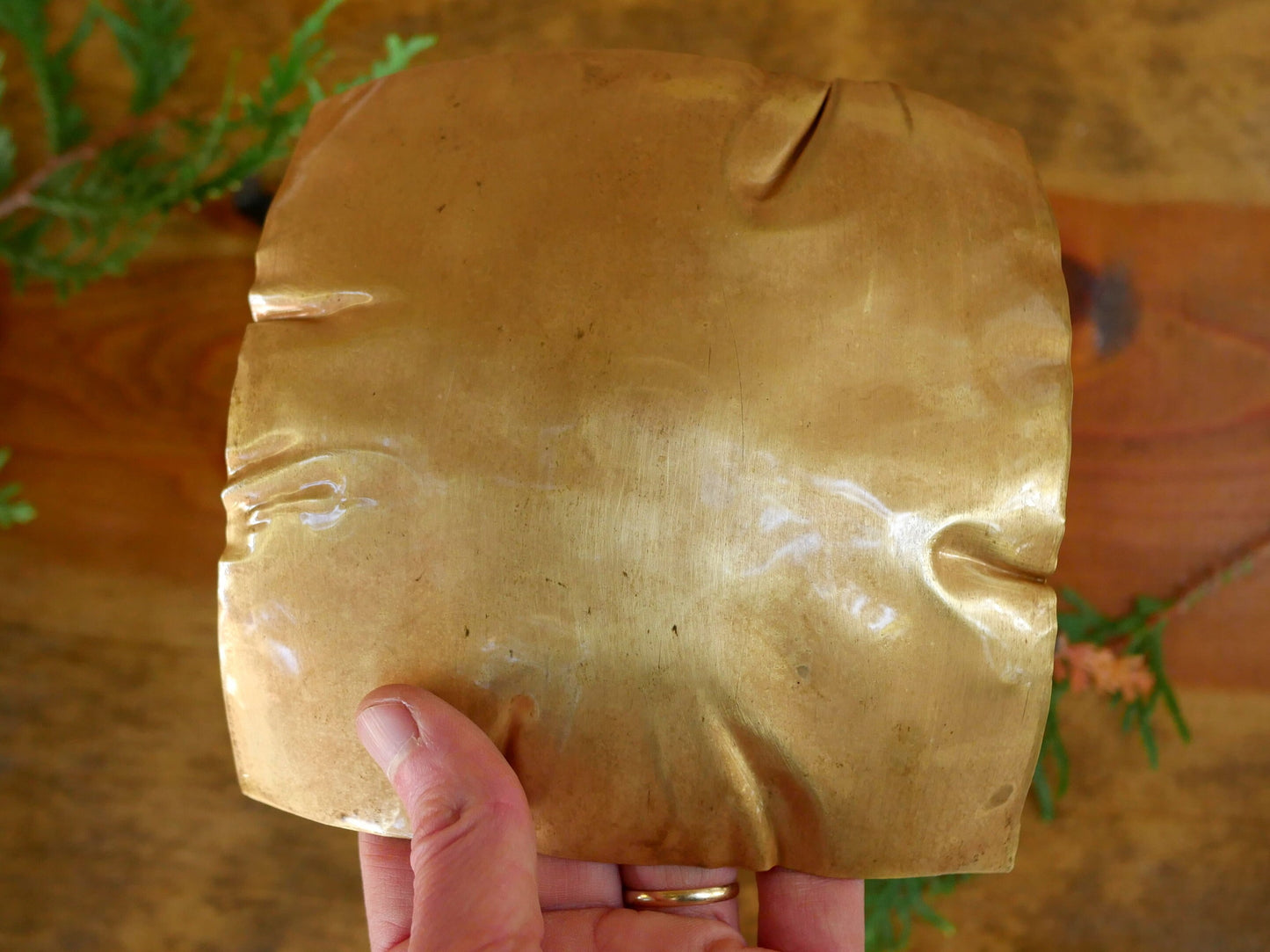 Small Hammered Brass Dish * Hand Forged Brass Bowl * Square Dish Anniversary Gift * 21 Year Anniversary for Her * 21th Anniversary Gift