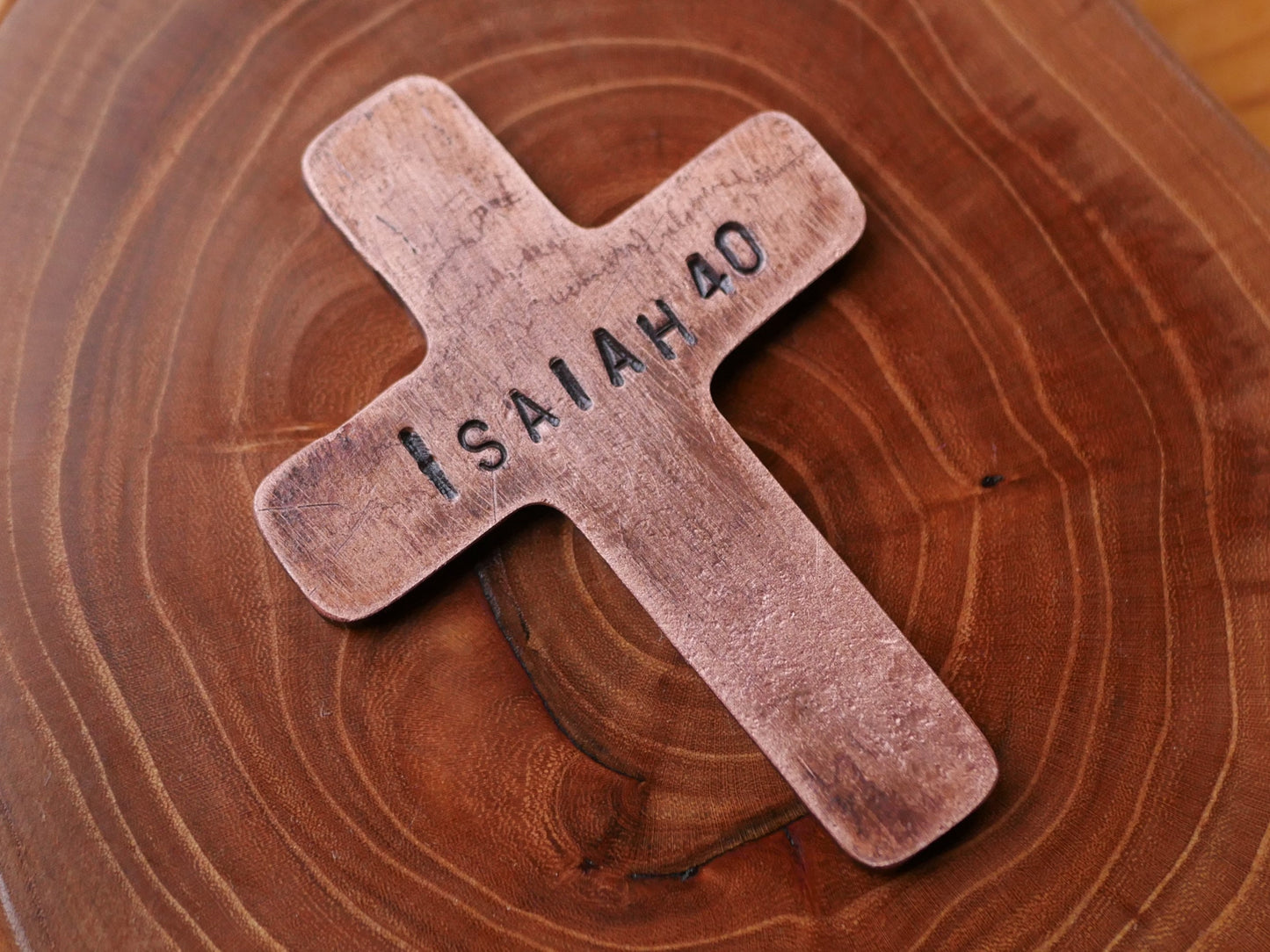 Hand Forged Celtic Copper Cross * Hammered Pocket Cross * Small Cross * Personalized Cross with Bible Verse * Christian Gift Men Women