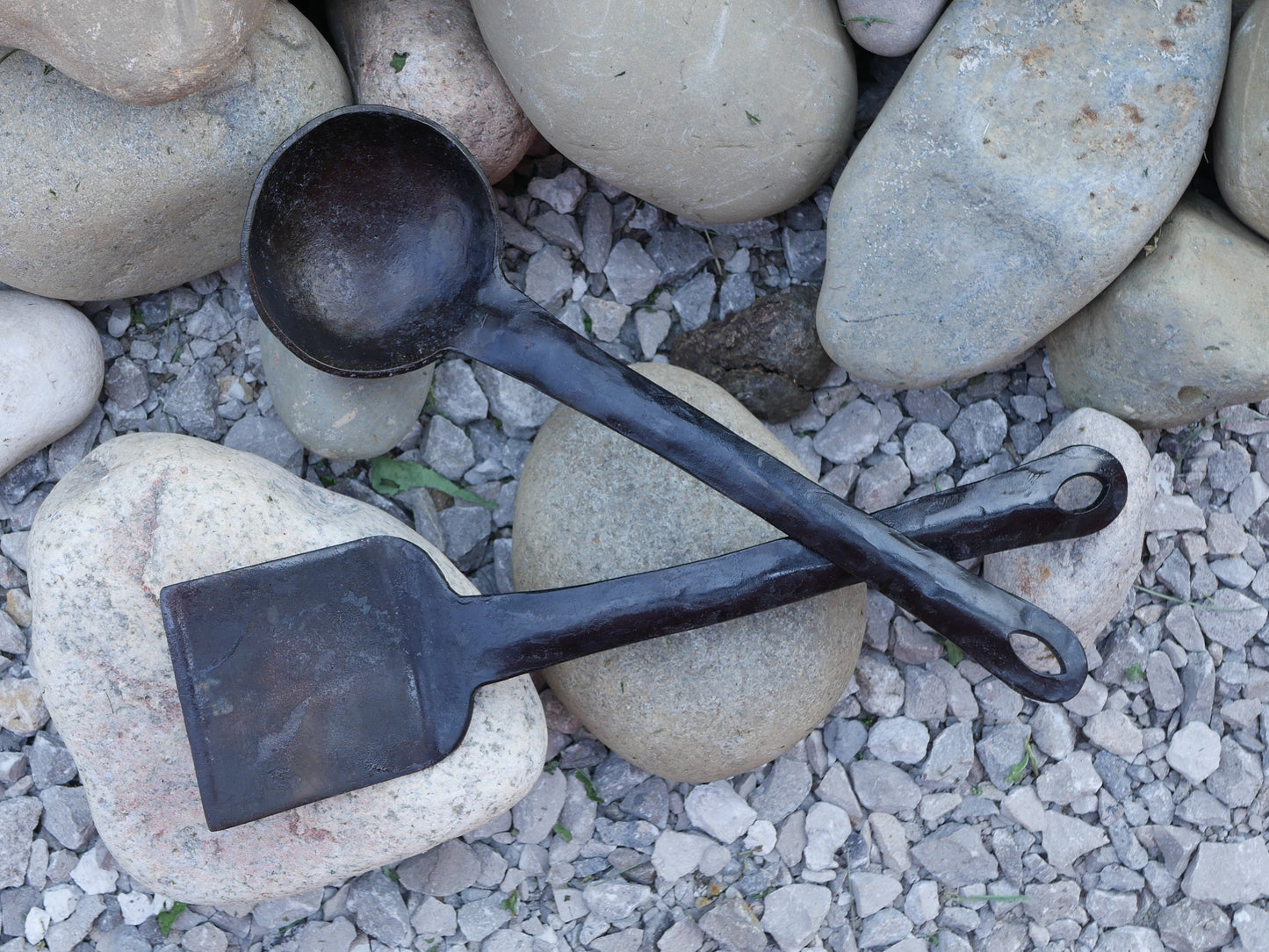 Hand Forged Steel Ladle and Spatula Set * Blacksmith Made Utensil Set * Hand Forged Kitchen Utensils * BBQ Spoon and Spatula