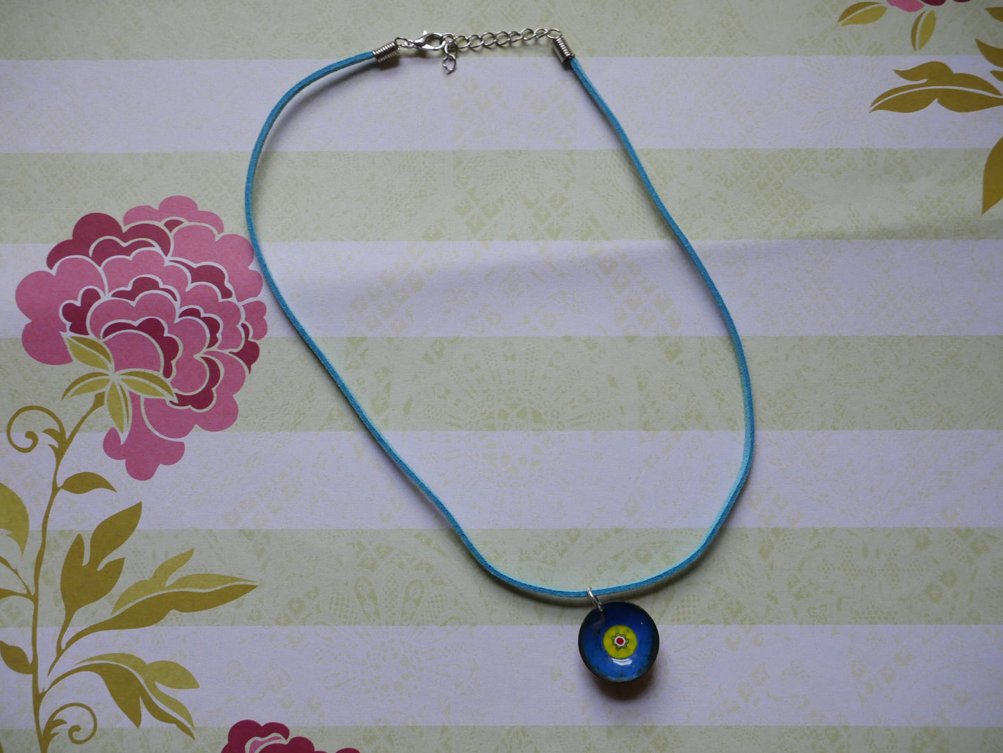 Flower Necklace for Her * Enameled Domed Necklace * Jewelry for Women * Handmade Torch Fired Enamel Necklace * Circle Necklace