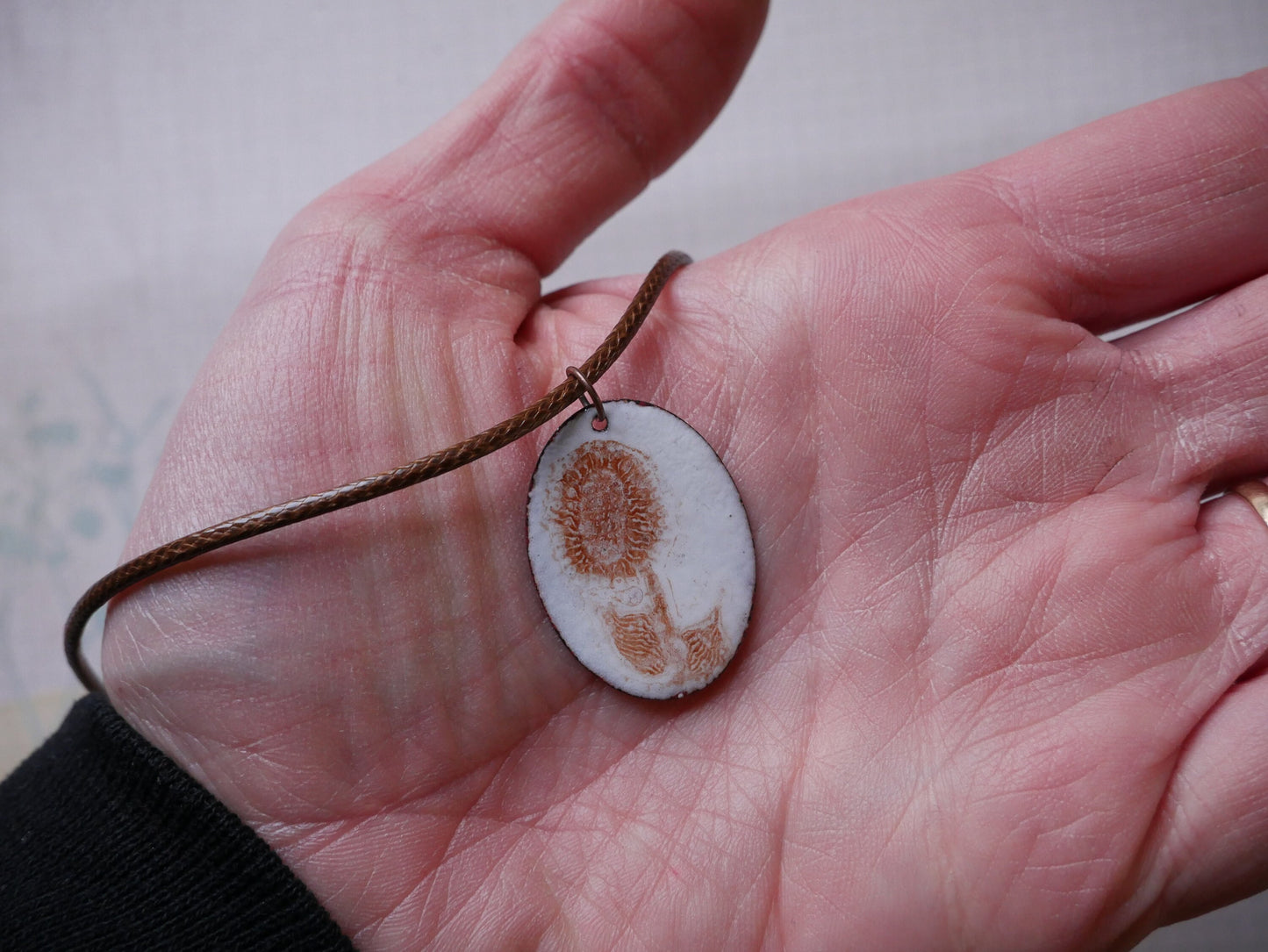 Sepia Sunflower Pendant *Copper Necklace * Enamel Jewelry * Boho Jewelry * Handmade Enamel Jewelry * Necklace for Men * Enameled Necklace