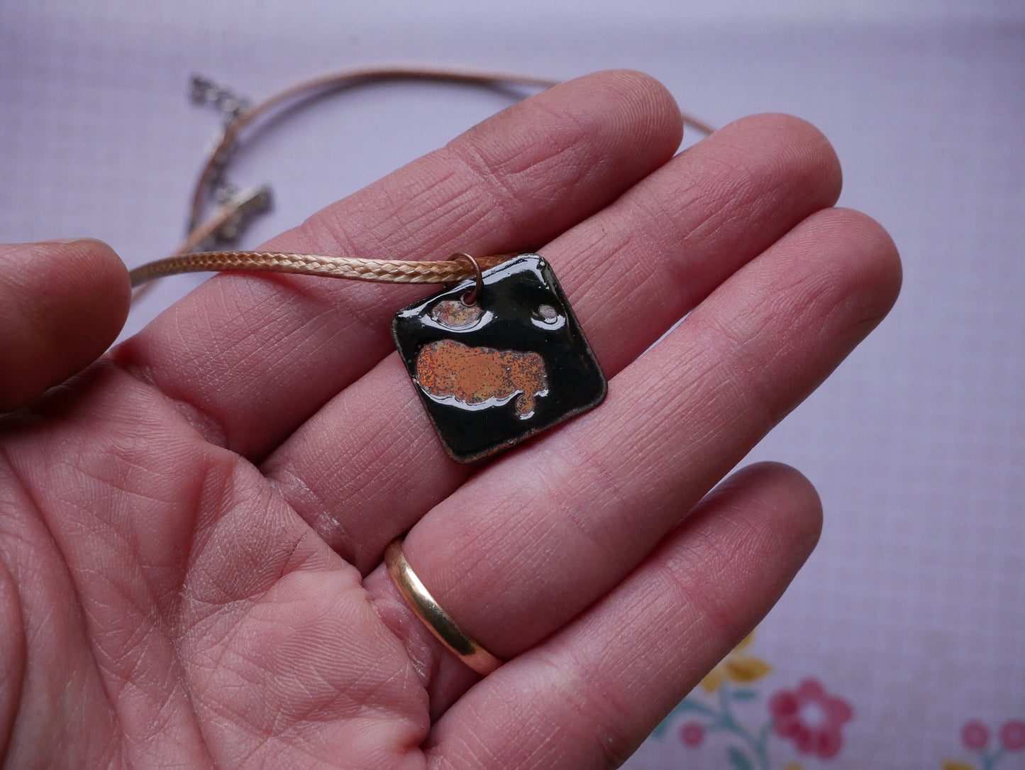 Letter E Natural Brown Earthy Pendant *Copper Necklace * Enamel Jewelry * Boho Jewelry * Handmade Enamel Jewelry * Necklace Gift for Her