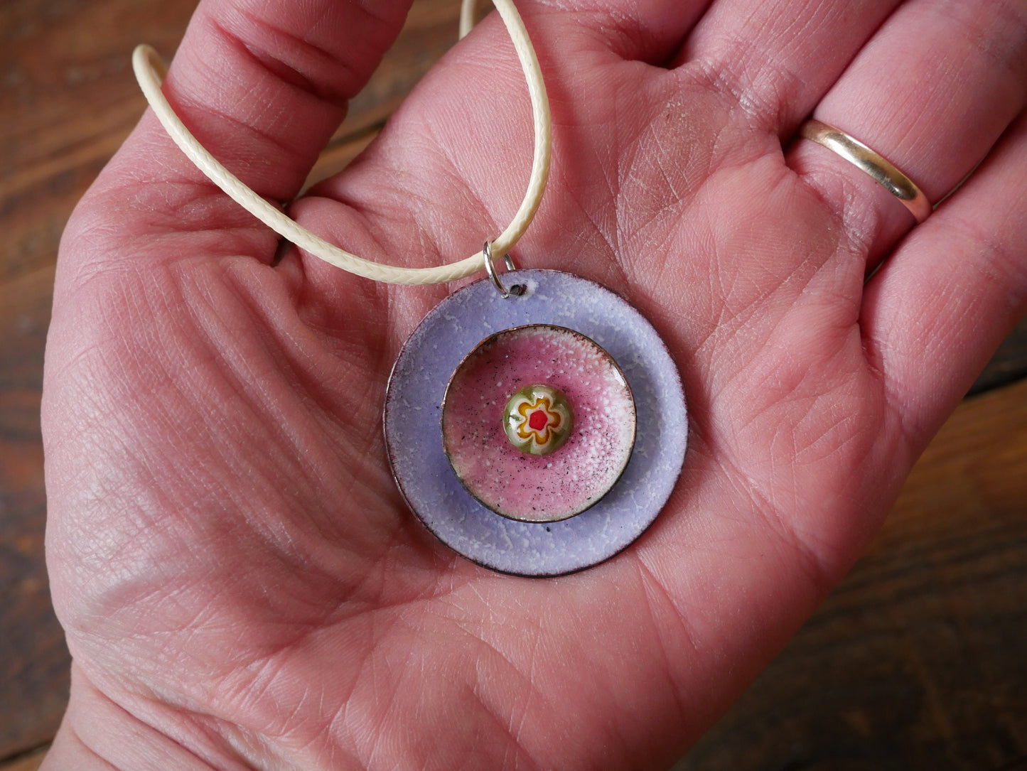 Flower Enameled Domed Necklace * Necklace for Her * Jewelry for Women * Handmade Torch Fired Enamel Necklace * Circle Colorful Necklace