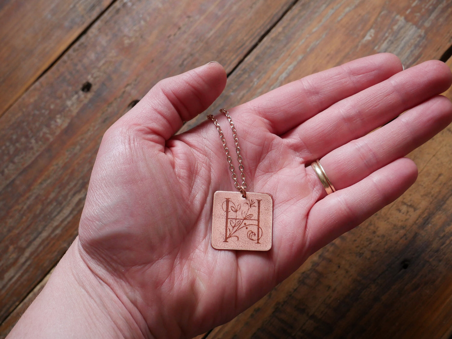 Letter H Natural Brown Earthy Pendant *Copper Necklace * Enamel Jewelry * Boho Jewelry * Handmade Enamel Jewelry * Necklace Gift for Her