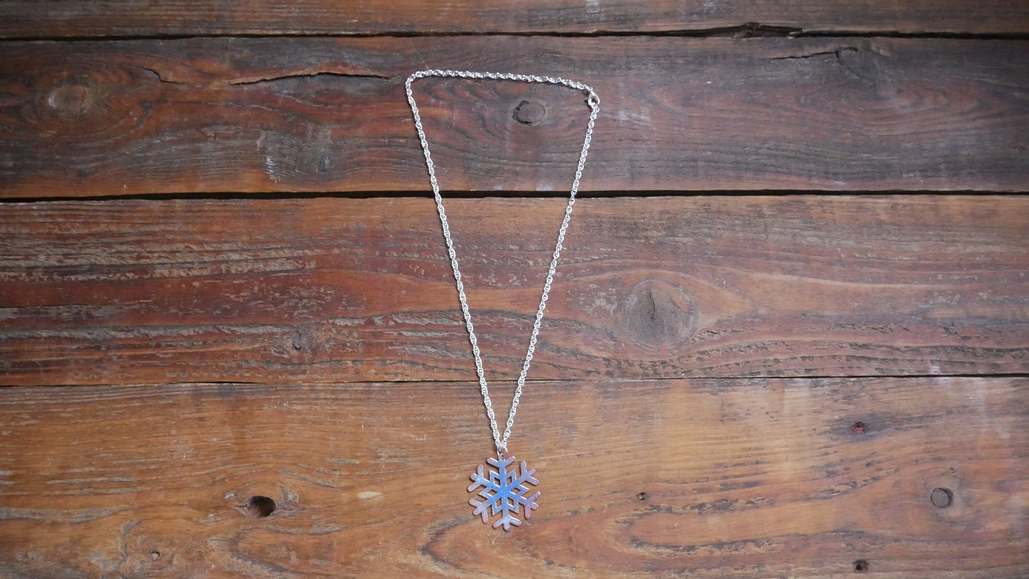 Blue Snowflake Necklace Enameled * Copper Pendant* Winter Jewelry * Outdoor Jewelry * Nature Gifts for Women * One of a Kind Pendant* Winter