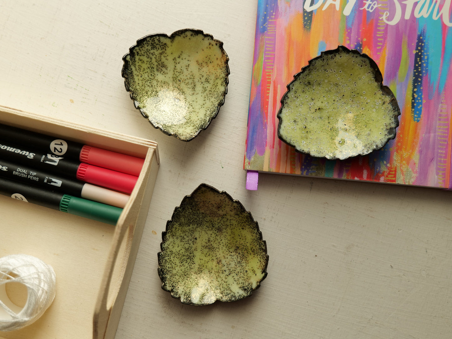 Aspen Ring Dish * Leaf Enamel Trinket Dish * Fall Bowl * Hammered Copper Dish * Enameled Bowl * Leaf Bowl * Colorful Handmade Bowl