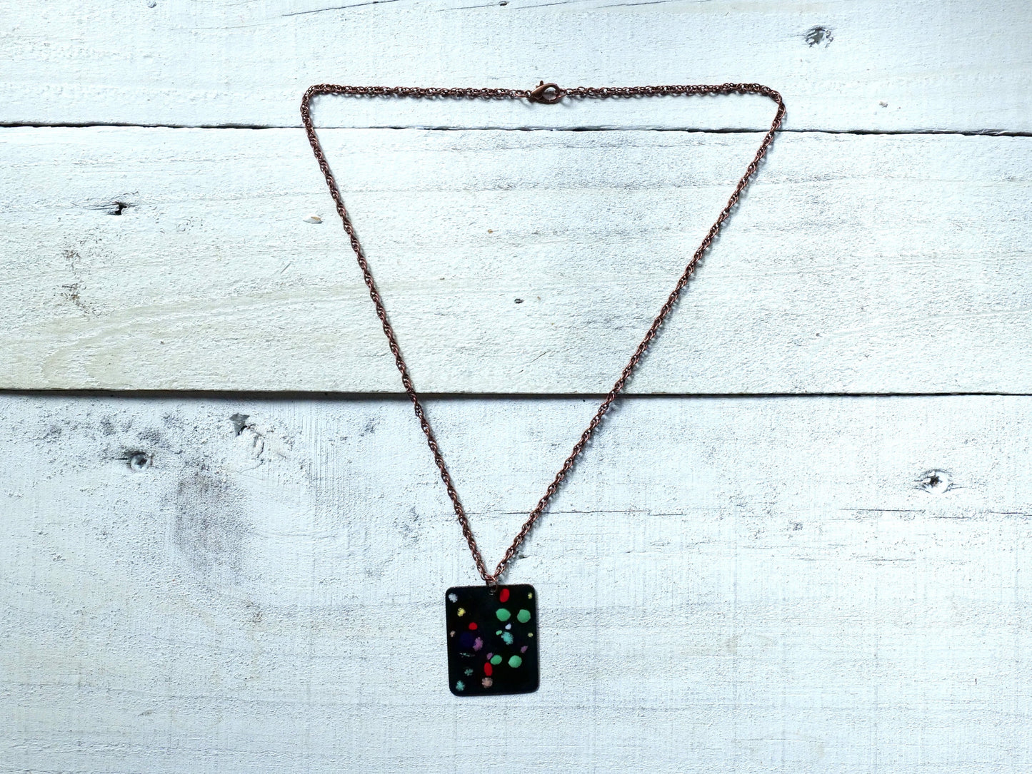 Minimalist Style Jewelry * Enameled Rectangular Necklace * Necklace for Her * Jewelry for Women* Geometric Necklace * Copper Necklace