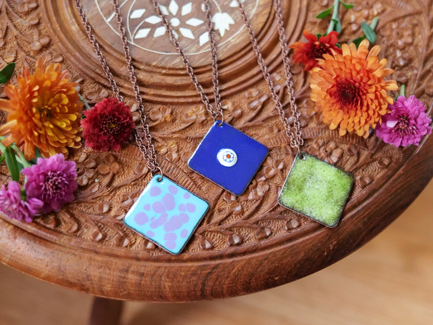 Minimalist Style Jewelry * Enameled Square Necklace * Necklace for Her * Jewelry for Women* Geometric Necklace * Copper Necklace