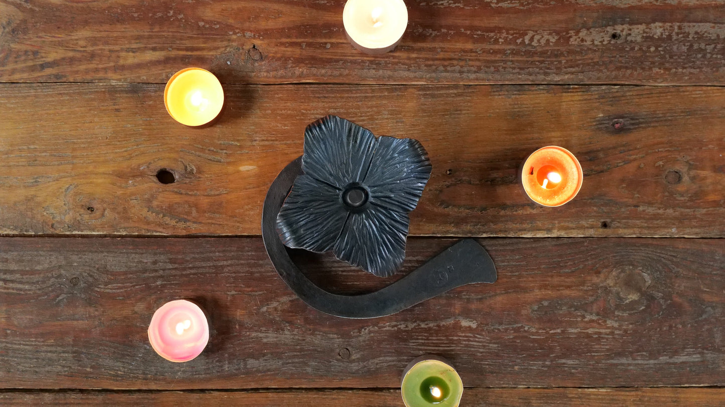 Forged Flower Candle Holder * Metal Candle Pedestal Holder * Floral Decor * Gift for Her * Gift for Mom * Hand Forged Mothers Day Gift