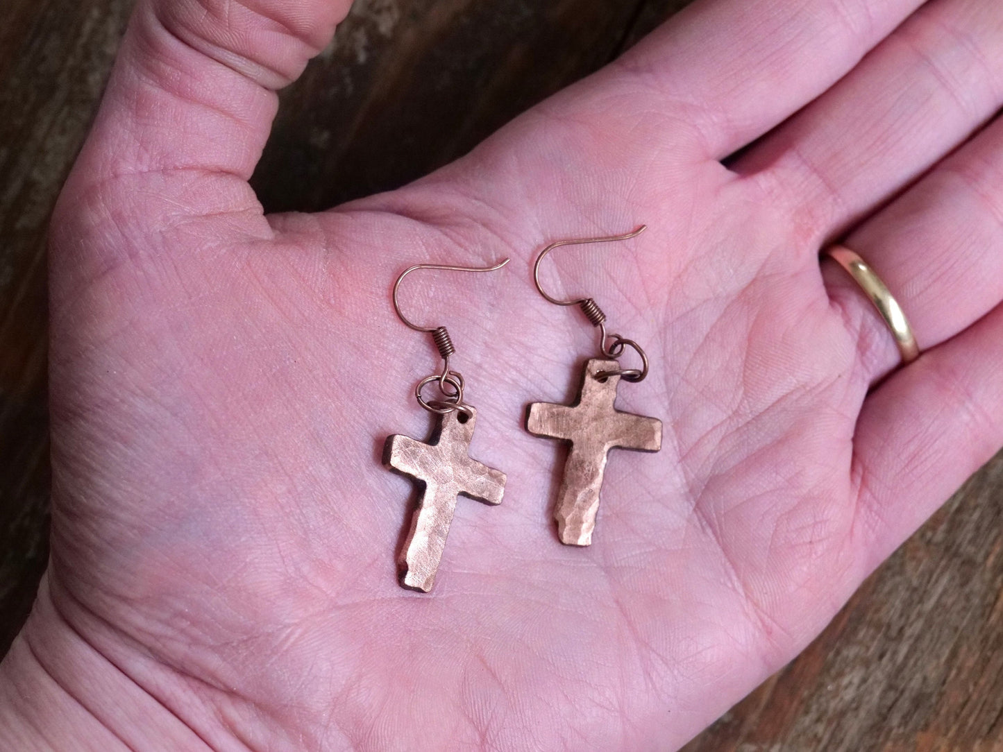 Hand Forged Copper Cross Earrings * Basic Hammered Cross Earrings* Christian Gift for Women * Forged Cross Jewelry * Cross Earrings for Her