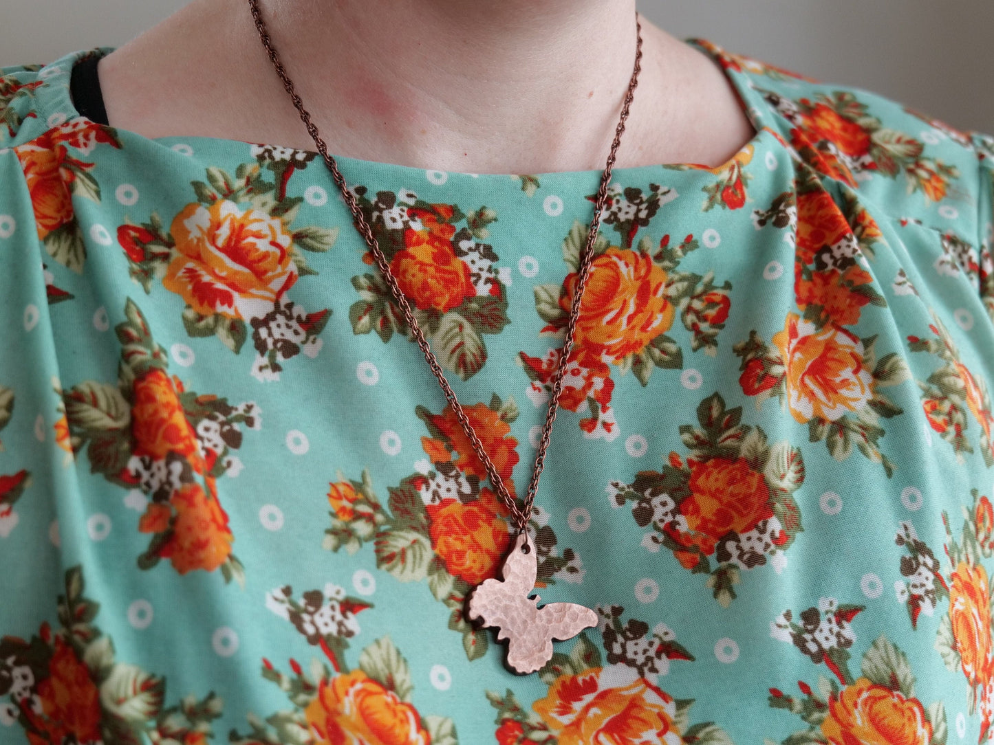 Forged Copper Butterfly Necklace * Hammered Butterfly Pendant * 7 Year Anniversary Gift * 7th Anniversary Gift for Her * Butterfly Jewelry