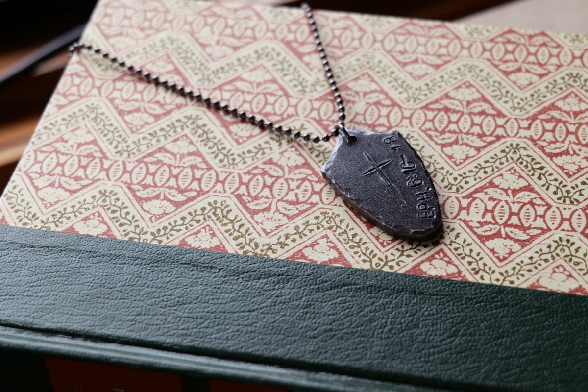 Shield of Faith Pendant* Hammered Shield Pendant * Christian Gift for Men or Women * Forged Armor of God Necklace * Ephesians 6:10-18 Verse