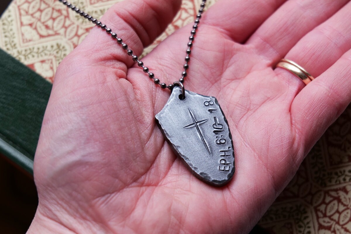 Large Shield of Faith Pendant* Shield Pendant * Christian Gift for Men or Women * Forged Armor of God Necklace * Ephesians 6:10-18 Verse