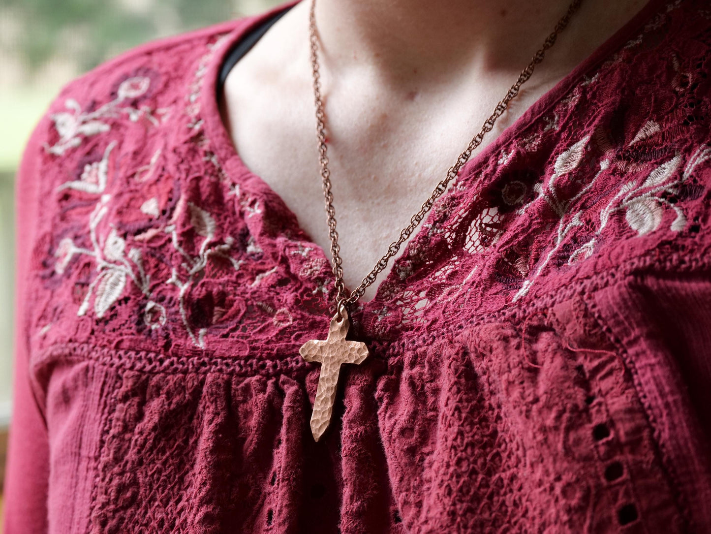 Hand Forged Pointed Copper Cross * Hammered Cross Pendant * Christian Gift for Men Women * Forged Cross Necklace * Handmade Copper Necklace