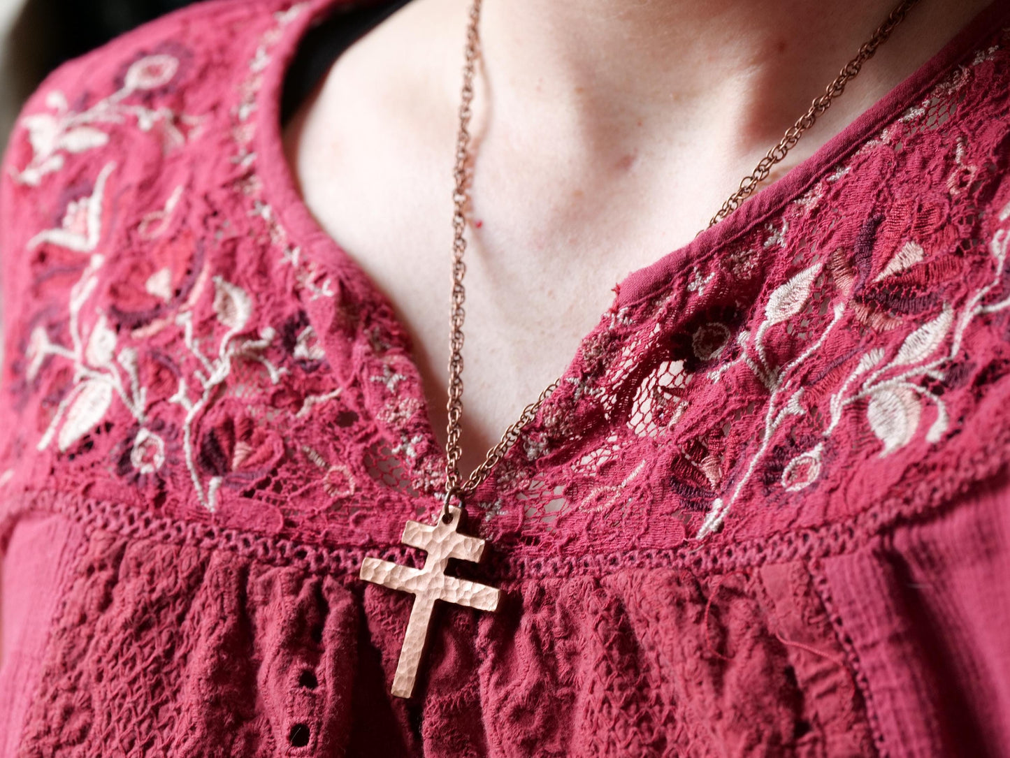Hand Forged Copper Patriarchal Cross Necklace * Cross of Lorraine Necklace * Gift for Men or Women * Double Cross Necklace * Slovak Cross