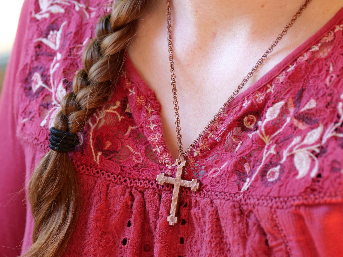 Hand Forged Copper Cross * Hammered Cross Pendant * Christian Gift for Men or Women * Forged Cross Necklace * Blocky Copper Necklace