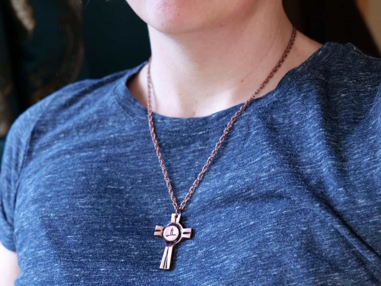 Copper Lighthouse Necklace * Psalm 27:1 Lighthouse Necklace *Bible Verse Gifts * Christian Jewelry for Men Women * Lighthouse Pendant Circle