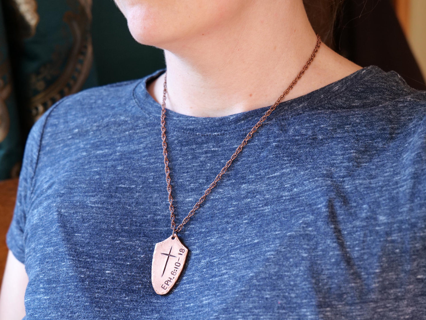 Large Shield of Faith Pendant* Shield Pendant * Christian Gift for Men or Women * Forged Armor of God Necklace * Ephesians 6:10-18 Verse