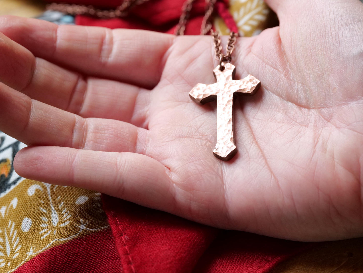 Hand Forged Copper Arrow Cross * Hammered Cross Pendant * Christian Gift for Men or Women * Forged Cross Necklace * Handmade Copper Necklace