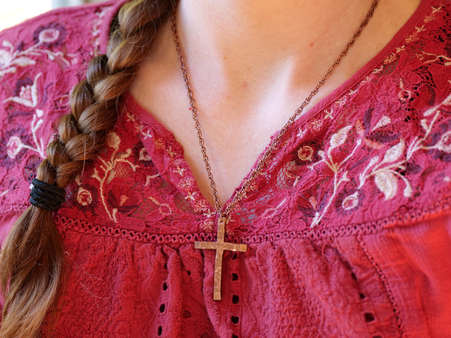 Hand Forged Copper Cross * Skinny Cross Pendant * Christian Gift for Men or Women * Forged Cross Necklace * Handmade Copper Necklace