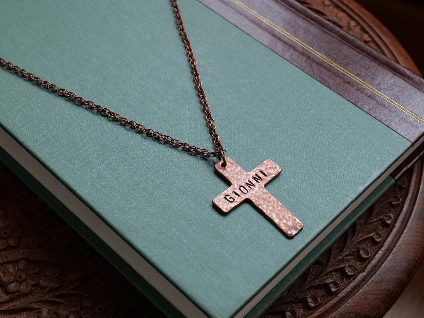Cross Necklace with Name * Christian Gift for Women & for Men * Personalized Cross Necklace for Men * Copper Cross Pendant