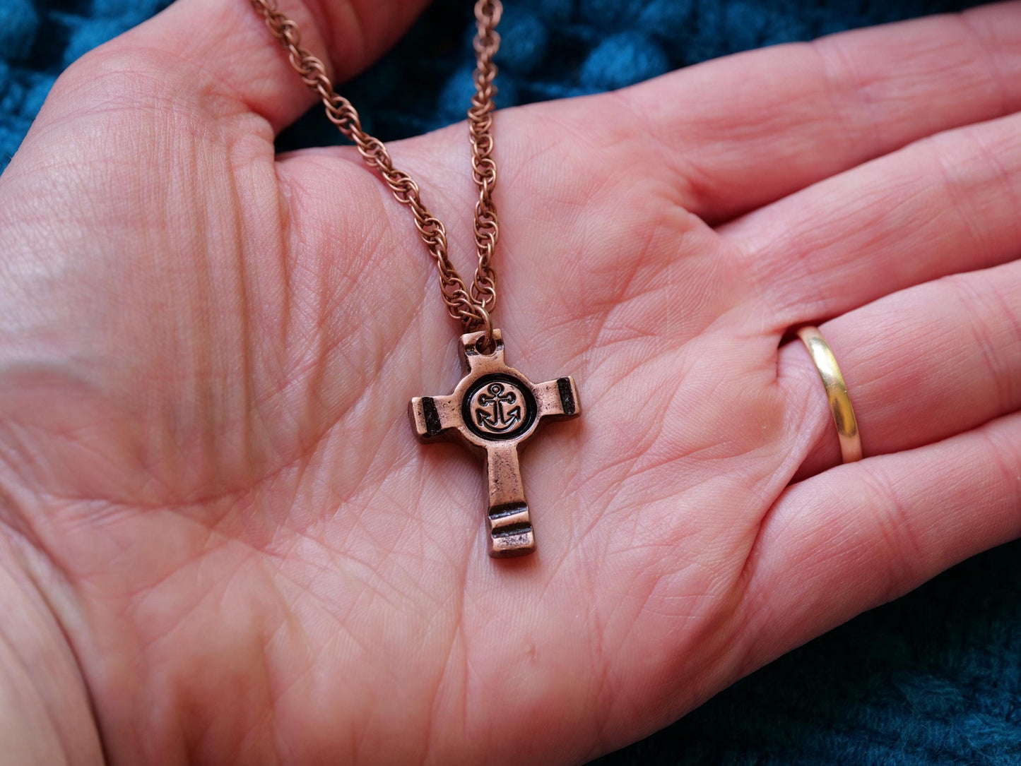 Stamped Copper Anchor Necklace * Small Anchor Pendant * Anchor Jewelry for Men or for Women * Christian Bible Verse Gifts * Hebrews 6:19