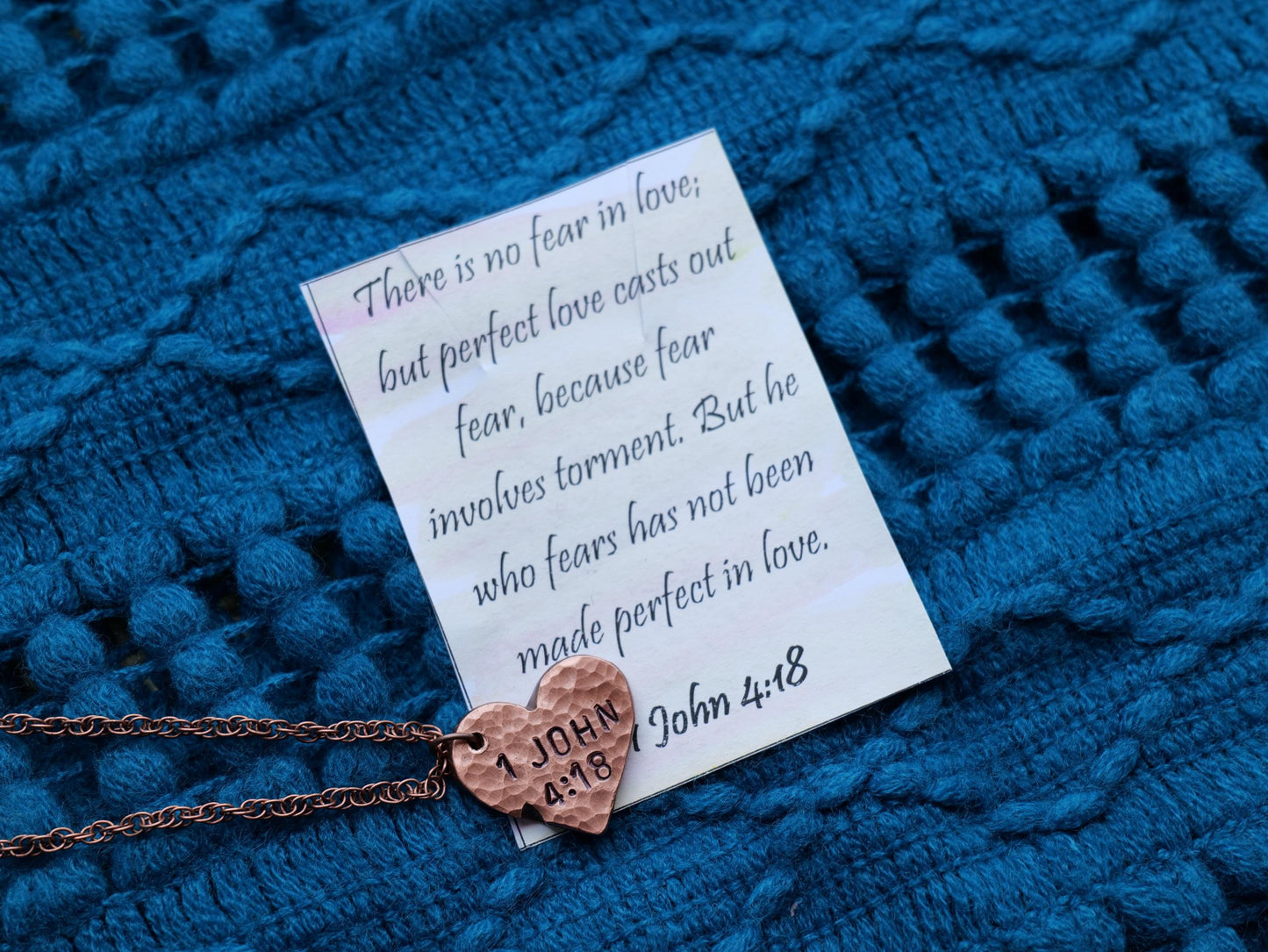 1 John 4:18 Pendant Heart * Bible Verse Gifts * Christian Cross Jewelry for Men for Women * Perfect Love Casts Out Fear Necklace