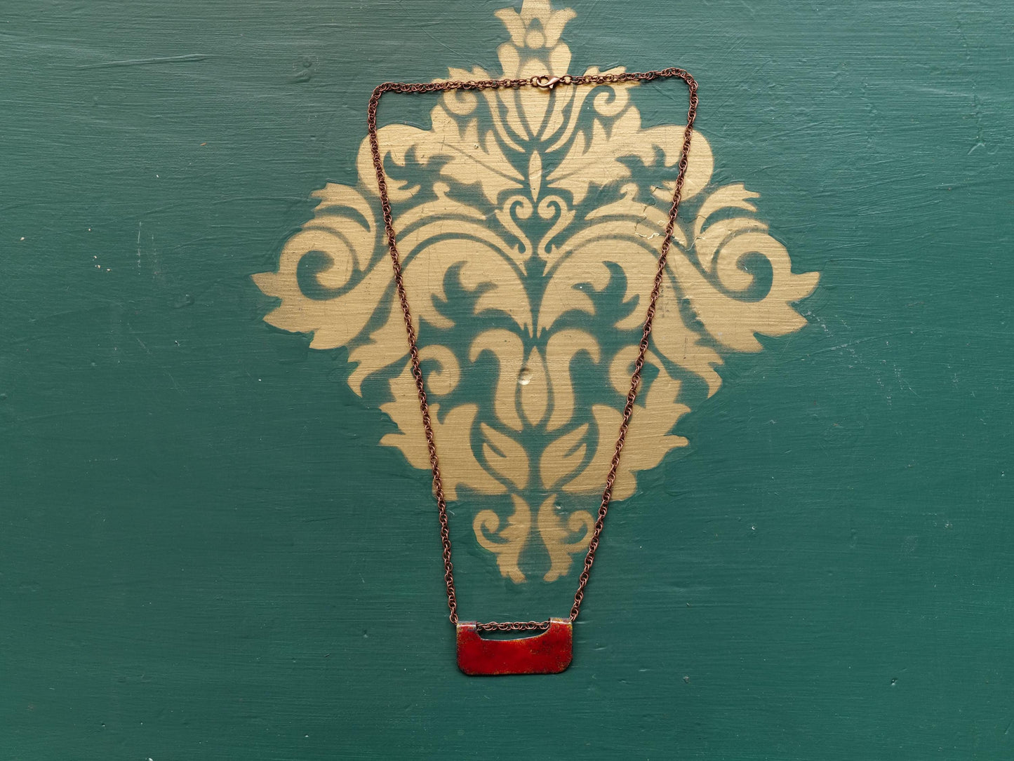 Red Speckled Necklace *Copper Necklace * Enamel Jewelry * Fire Jewelry * Handmade Enamel Jewelry * Fire Pendant* Enameled Necklace *