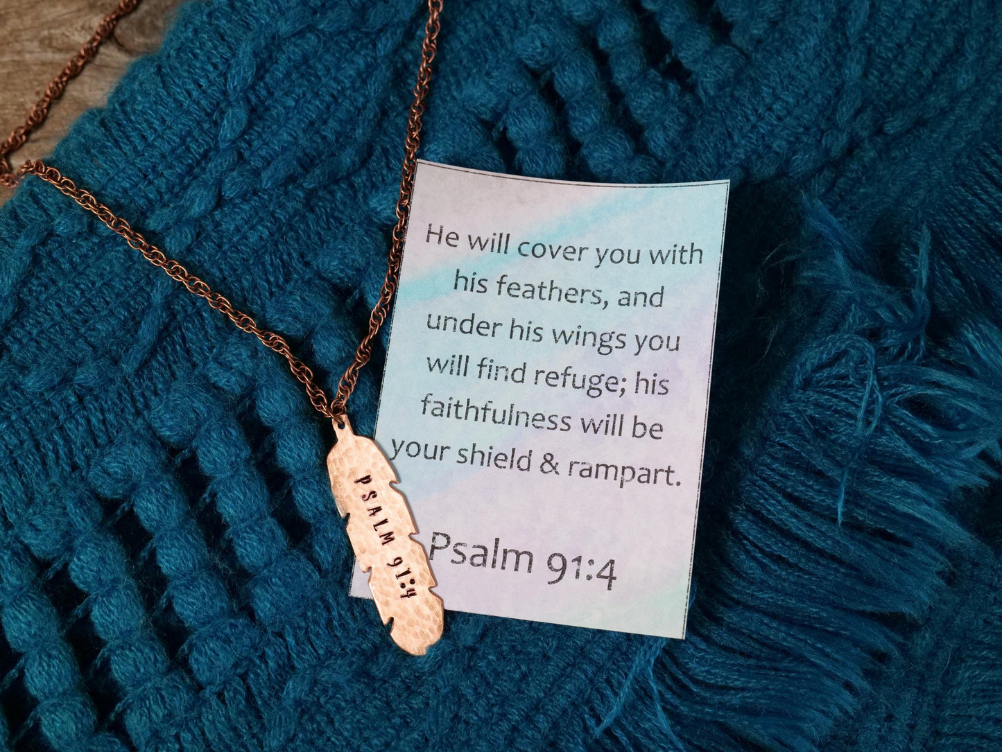 Psalm 91:4 Necklace * Feather Necklace * Bible Verse Gifts * Christian Jewelry for Men for Women Under His Wings You Will Find Refuge
