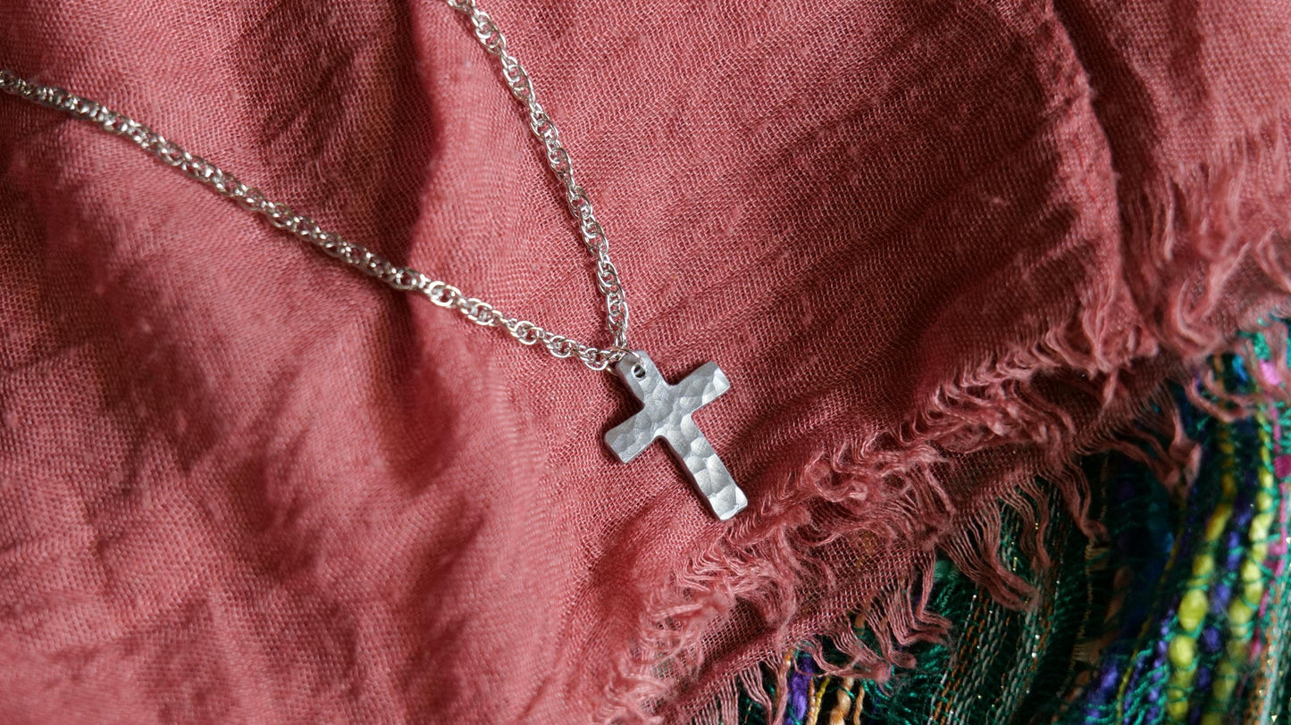 Small Forged Aluminum Cross * Hammered Cross Pendant * Christian Gift for Men or Women * Forged Cross Necklace * Handmade Aluminum Jewelry