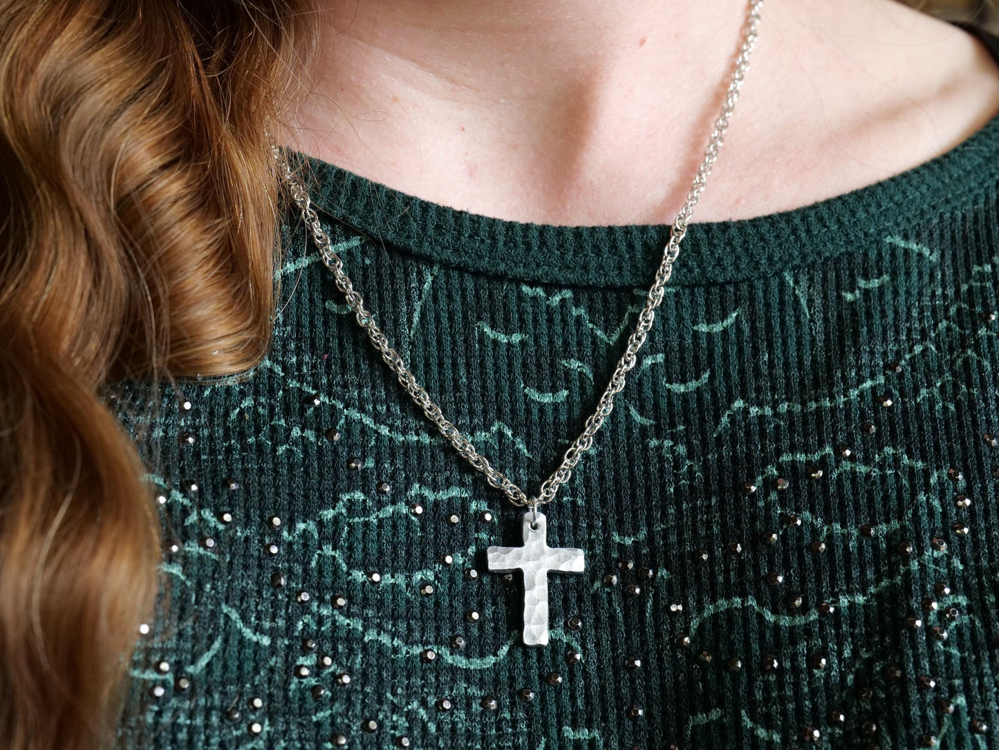 Small Forged Aluminum Cross * Hammered Cross Pendant * Christian Gift for Men or Women * Forged Cross Necklace * Handmade Aluminum Jewelry