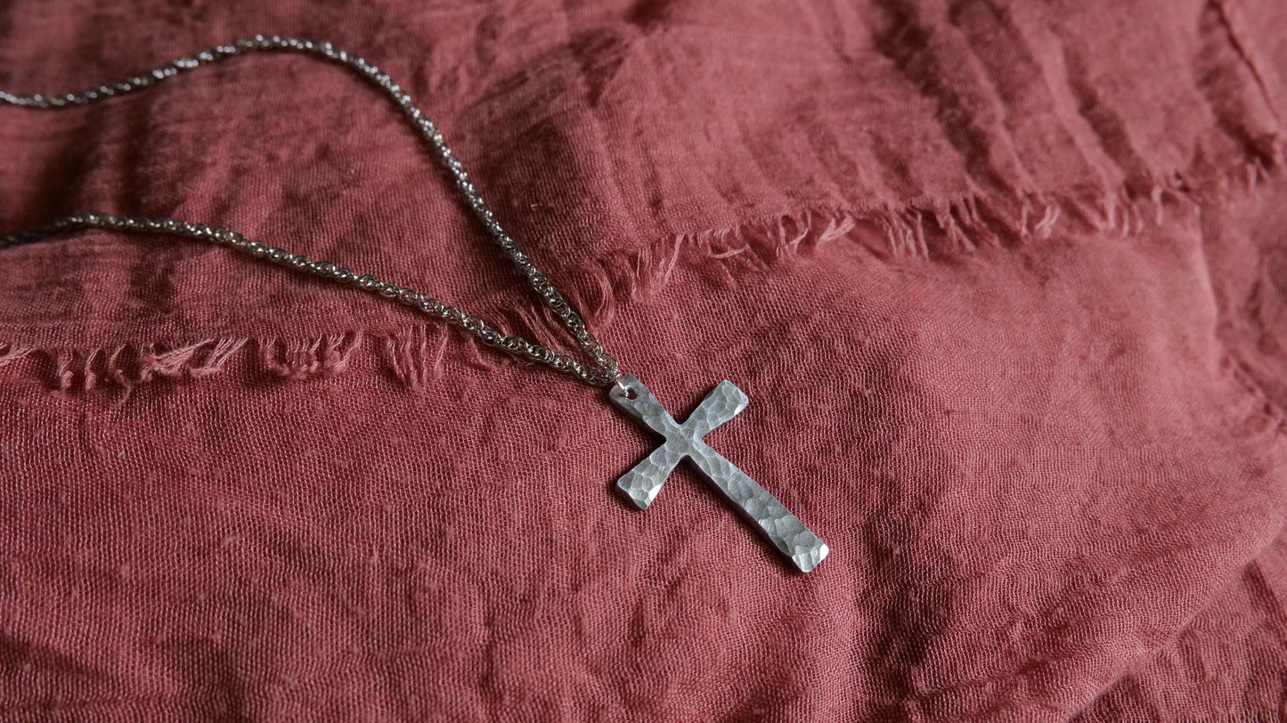Hand Forged Aluminum Cross * Hammered Cross Pendant * Christian Gift for Men or Women * Forged Cross Necklace * Handmade Aluminum Jewelry