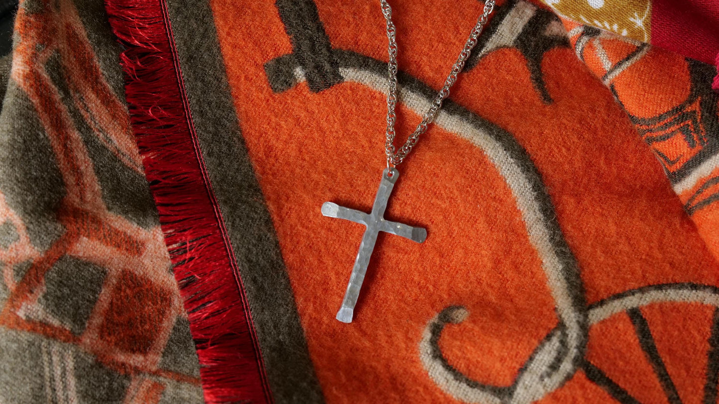 Hand Forged Aluminum Cross * Hammered Cross Pendant * Christian Gift for Men or Women * Forged Cross Necklace * Handmade Aluminum Jewelry