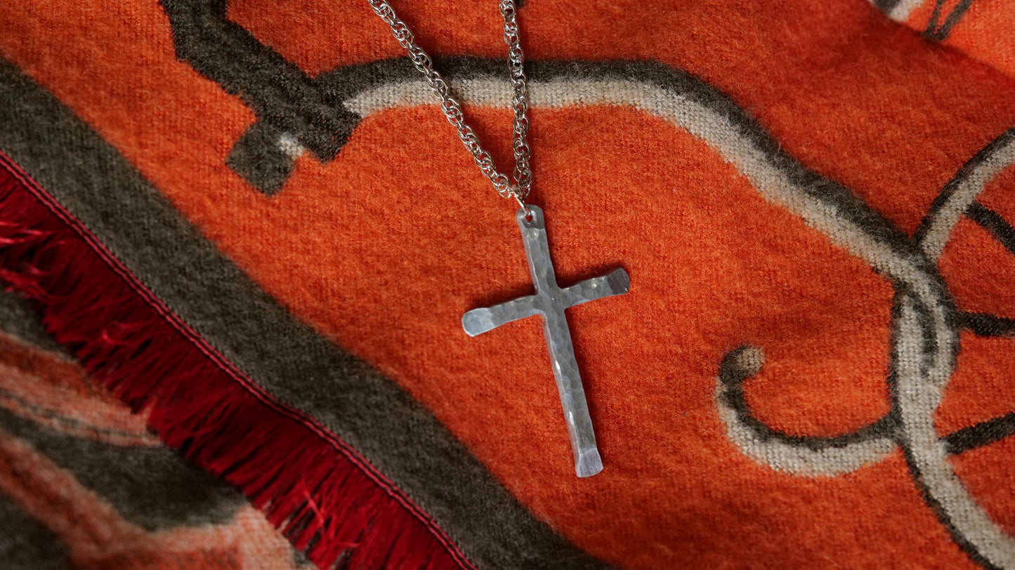 Hand Forged Aluminum Cross * Hammered Cross Pendant * Christian Gift for Men or Women * Forged Cross Necklace * Handmade Aluminum Jewelry