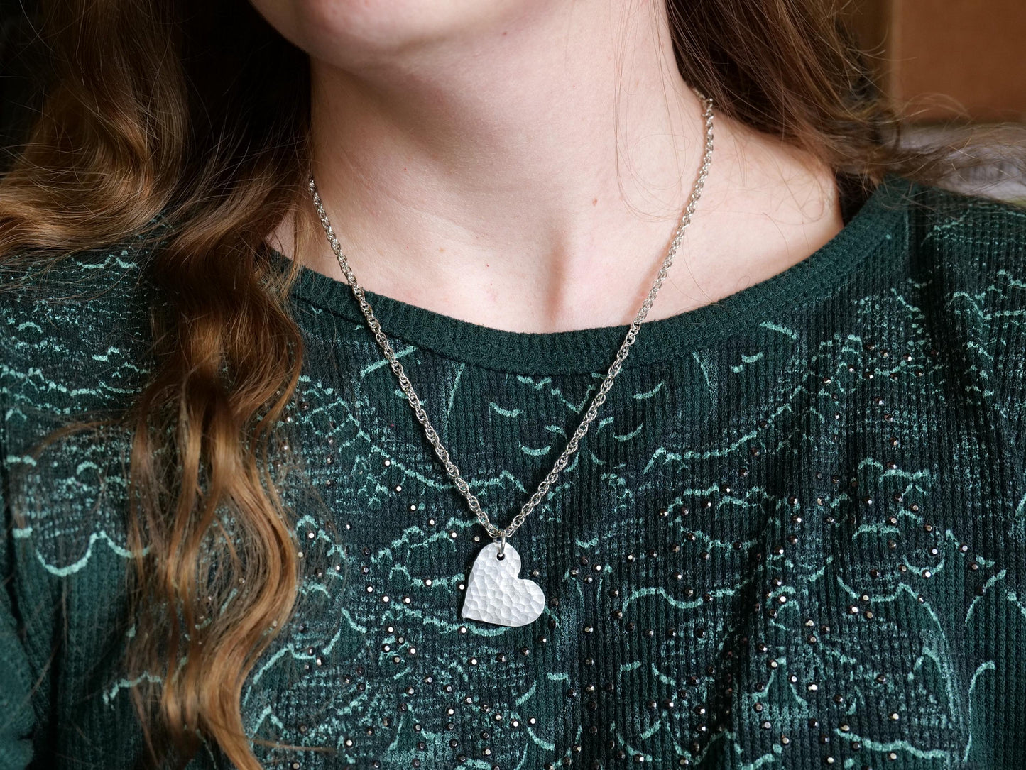 Hammered Heart Necklace * Aluminum Heart Pendant* Gift for Her * 10 Year Anniversary Gift for Wife * 10th Anniversary Gift for Her