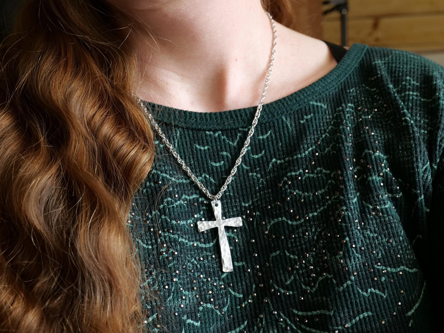 Hand Forged Aluminum Cross * Hammered Cross Pendant * Christian Gift for Men or Women * Forged Cross Necklace * Handmade Aluminum Jewelry