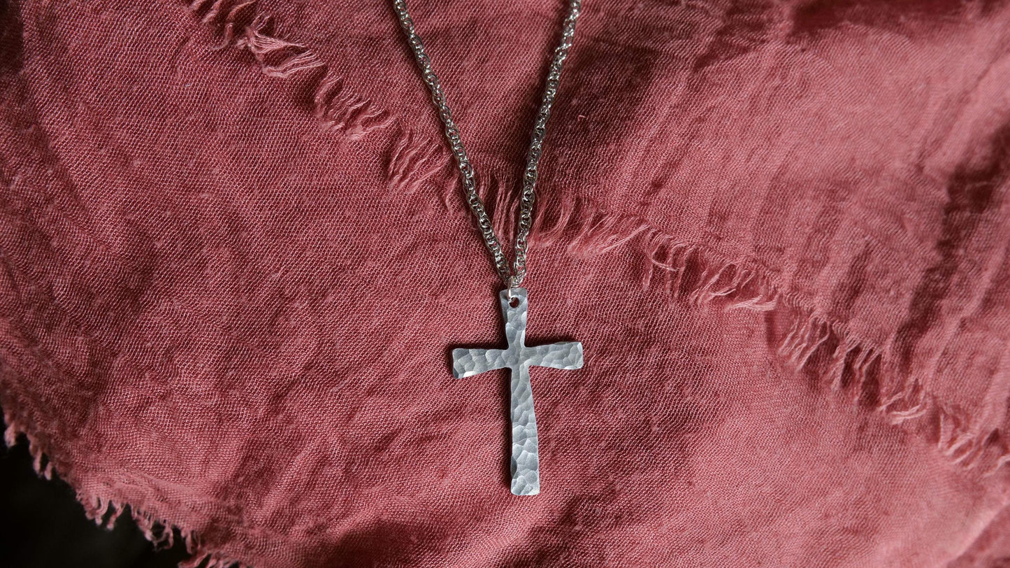 Hand Forged Aluminum Cross * Hammered Cross Pendant * Christian Gift for Men or Women * Forged Cross Necklace * Handmade Aluminum Jewelry