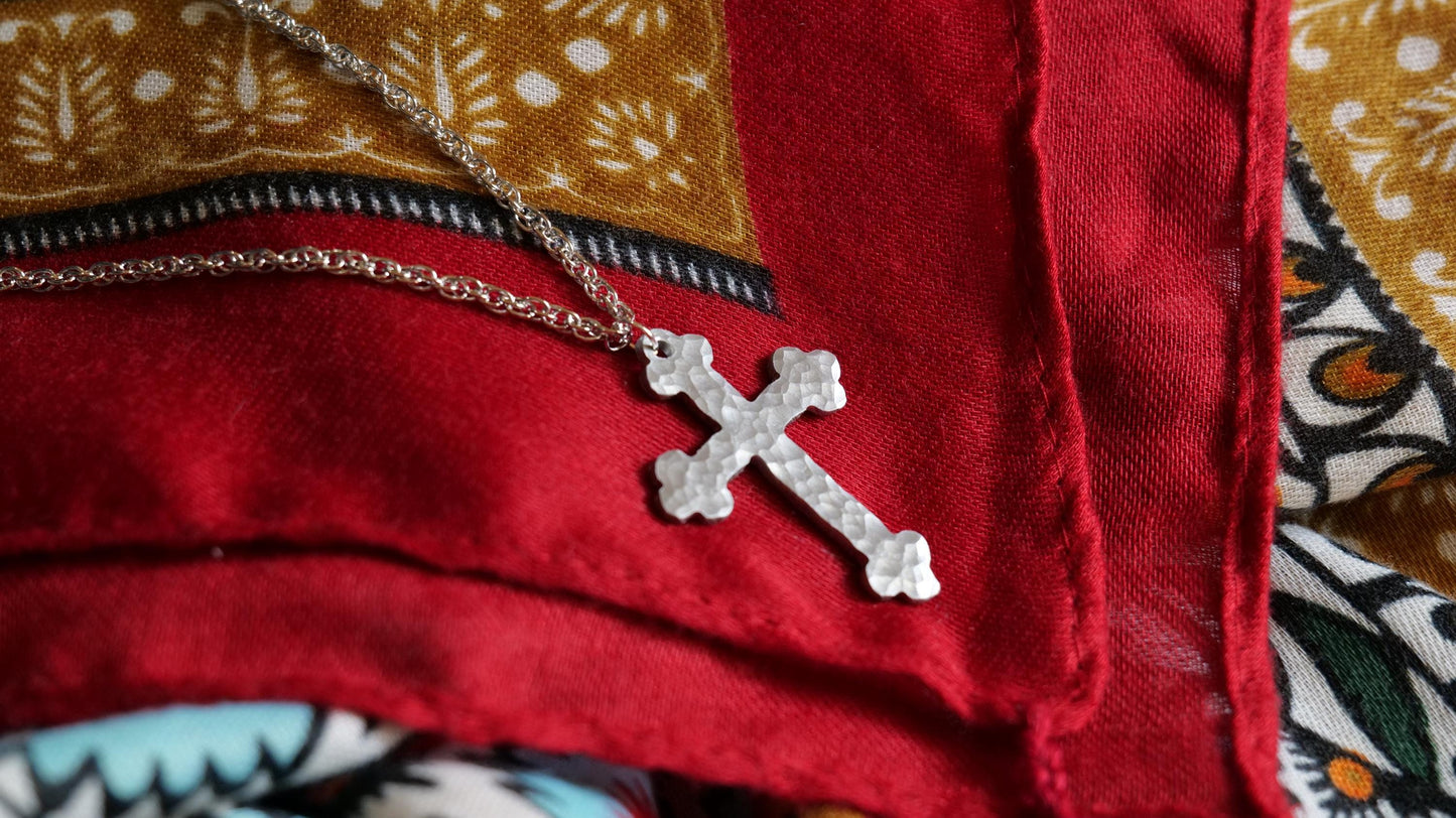 Hand Forged Aluminum Catholic Cross * Orthodox Cross Pendant * Gift for Men or Women * Forged Cross Necklace * Handmade Aluminum Jewelry