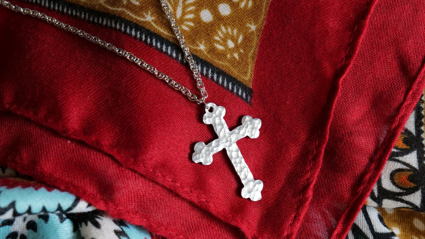 Hand Forged Aluminum Catholic Cross * Orthodox Cross Pendant * Gift for Men or Women * Forged Cross Necklace * Handmade Aluminum Jewelry