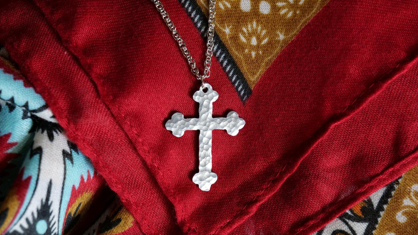 Hand Forged Aluminum Catholic Cross * Orthodox Cross Pendant * Gift for Men or Women * Forged Cross Necklace * Handmade Aluminum Jewelry