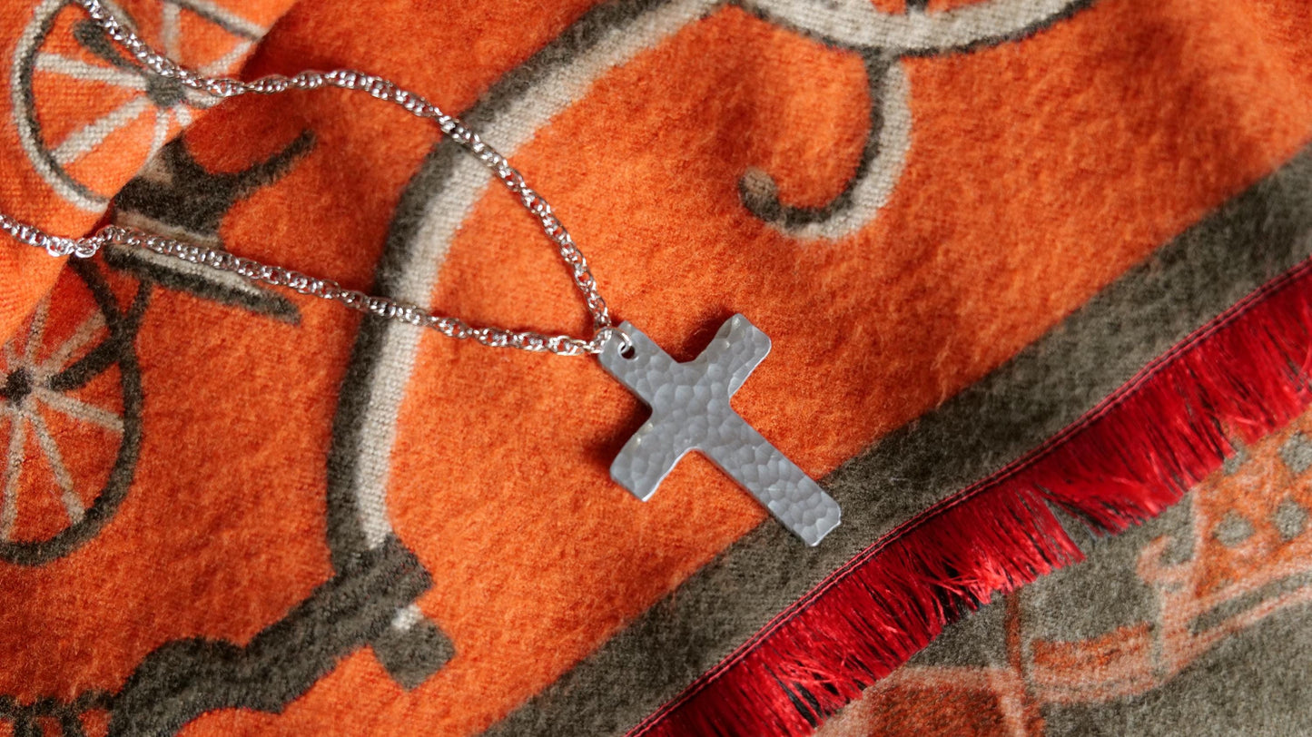 Hand Forged Aluminum Cross * Hammered Cross Pendant * Christian Gift for Men or Women * Forged Cross Necklace * Handmade Aluminum Jewelry