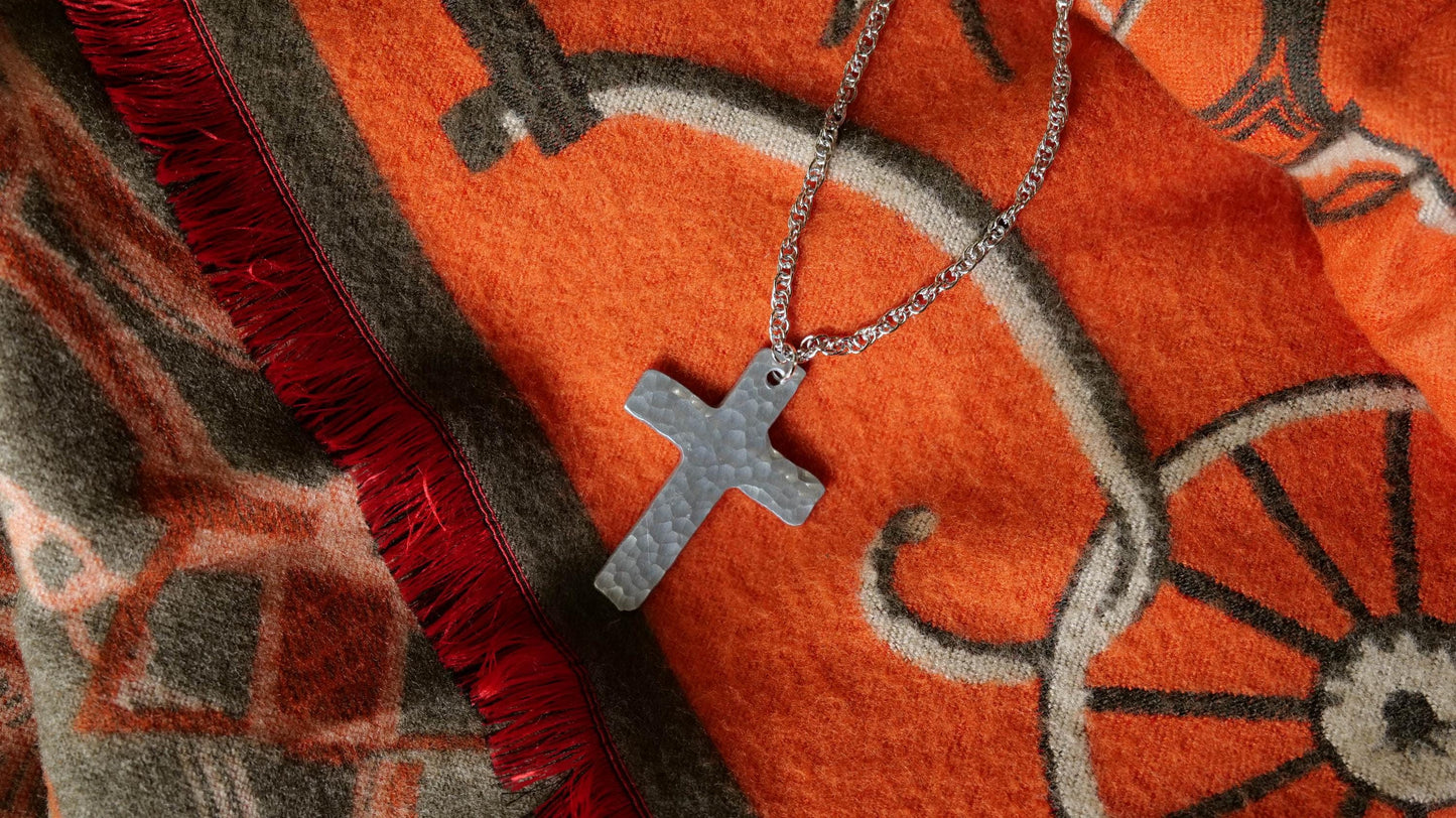 Hand Forged Aluminum Cross * Hammered Cross Pendant * Christian Gift for Men or Women * Forged Cross Necklace * Handmade Aluminum Jewelry