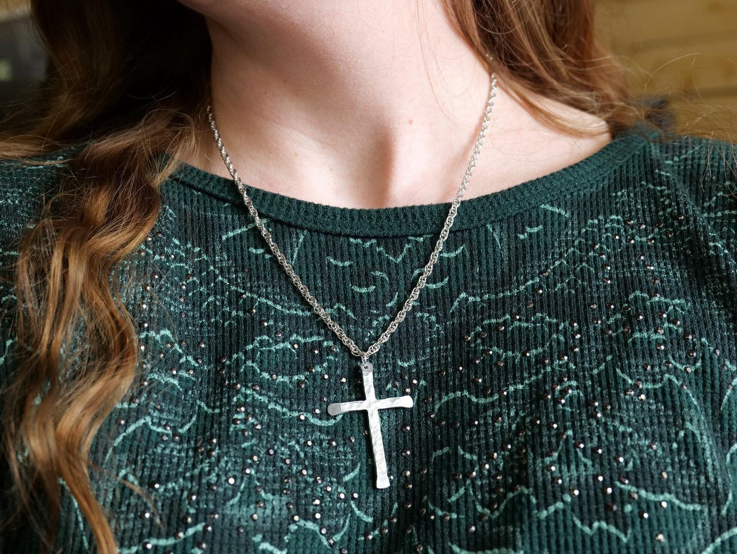 Hand Forged Aluminum Cross * Hammered Cross Pendant * Christian Gift for Men or Women * Forged Cross Necklace * Handmade Aluminum Jewelry